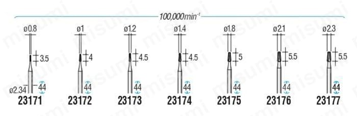 超硬カッター 精密彫刻用 軸径φ2.34 規格表06