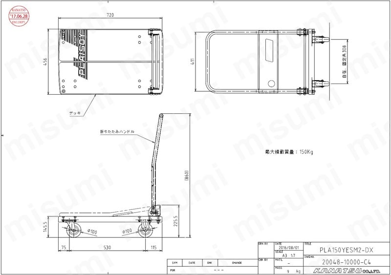 PLA150YESM2-DX | プロ静音シリーズ 均等荷重 150kg・300kg | カナツー