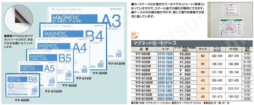 マグネットカードケース 軟質 A5 内寸法151×213mm 白 マク-6150W コクヨ MISUMI(ミスミ)