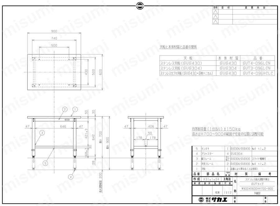 ステンレス高さ調整作業台