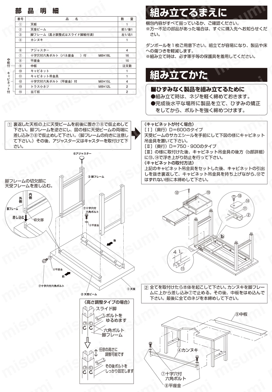 ステンレス高さ調整作業台（ステンレスカブセ天板） | サカエ | MISUMI