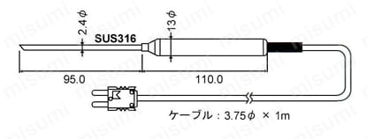 K熱電対デジタル温度計 TS-001 外形図_突き刺し挿入型