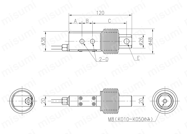 オールステンレス密閉構造ビーム型ロードセル LC-4221シリーズ 外形寸法図