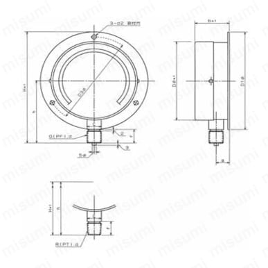 HNT汎用圧力計 丸縁形（B） 外形図