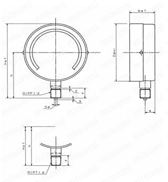 HNT汎用圧力計 耐震型 縁無し形（A） 外形図