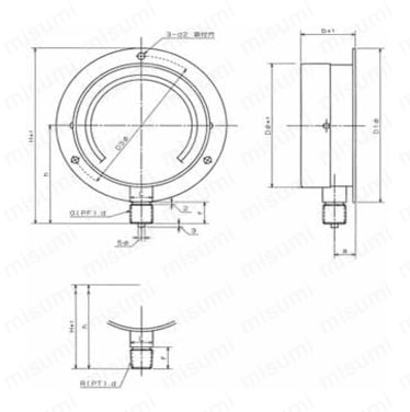 HNT汎用真空計 丸縁形(B) 外形図
