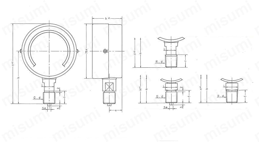 AT-G1/4-60X0.5MPA-AUT USTオールステンレス製圧力計 立型（A、B） 第一計器 ミスミ 4589528241271