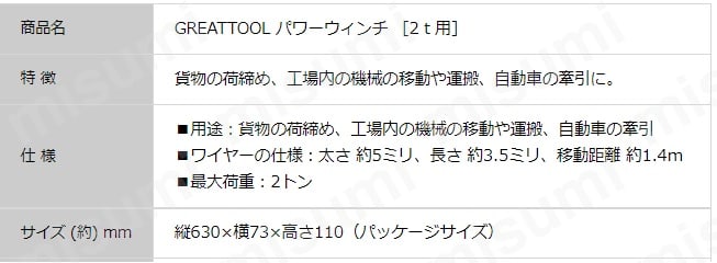 パワーウィンチ | アークランド GREATTOOL | MISUMI(ミスミ)
