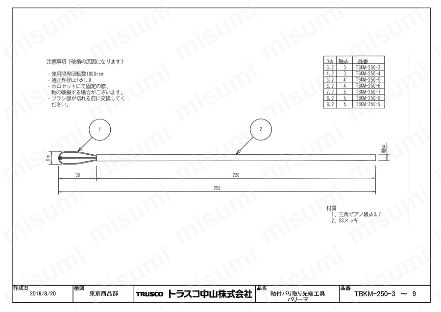 軸付バリ取り先端工具"バリーマー" 交差穴用  図面3