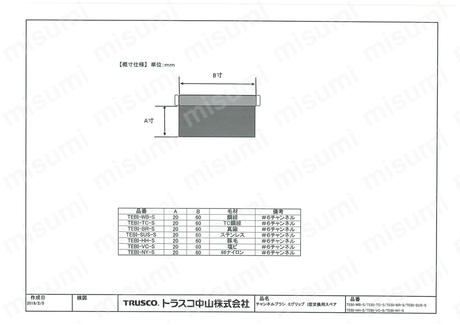 チャンネルブラシ “EグリップI型”用スペア  図面