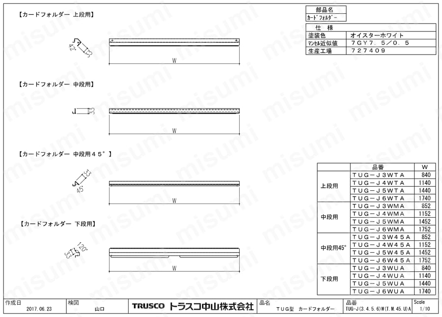 世界の TUG-J5W45A | TUG200型カードフォルダーJ型中段用45度 TRUSCO タイムセール