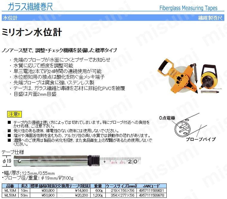WL50M-TAPE | ミリオン水位計 交換用テープ | ヤマヨ測定機 | MISUMI