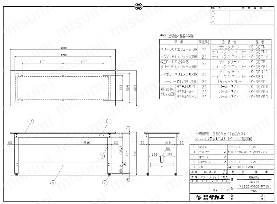 軽量作業台KKタイプ 組立式 | サカエ | MISUMI(ミスミ)