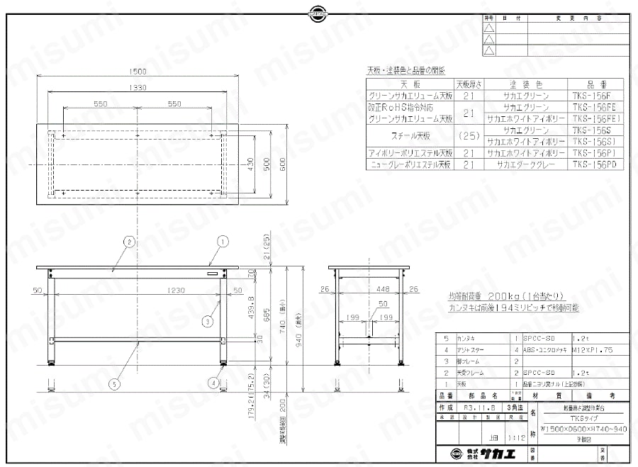 軽量高さ調整作業台TKSタイプ | サカエ | MISUMI(ミスミ)