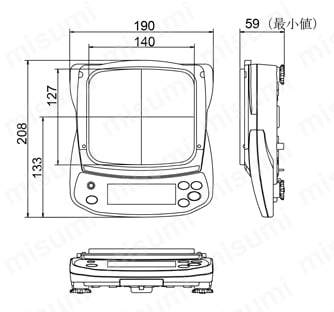パーソナル天びん EJ-B JCSS校正書類付 EJ-1500B / EJ-2000B / EJ-3000B / EJ-4100B / EJ-6100B外形図