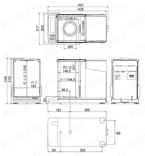 分析用電子天びん GHシリーズ一般校正書類付 外形図
