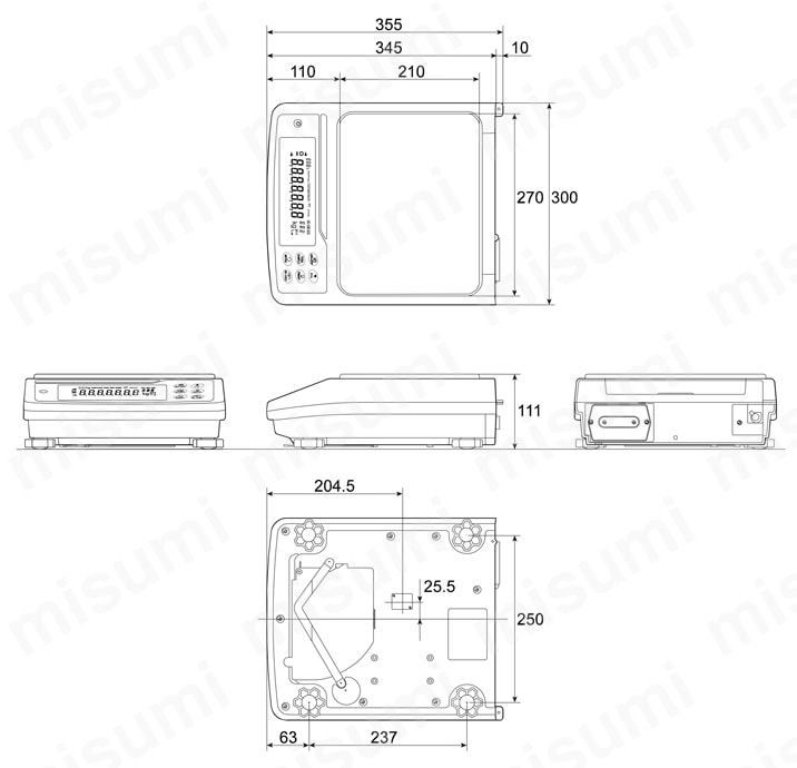校正用分銅内蔵型 防塵・防水型中量級天びん GX-Kシリーズ一般校正書類付 外形図