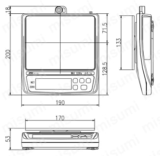コンパクト天びん EW-iシリーズ一般校正書類付 EW-1500i / EW-12Ki外形図