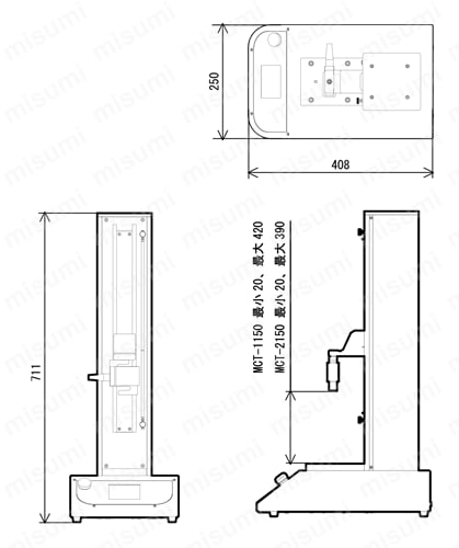 卓上型引張圧縮試験機 MCTシリーズ（フォーステスター） 外形図