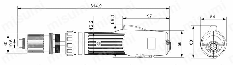 超高トルク型電動ドライバー RBKシリーズ 外形図2