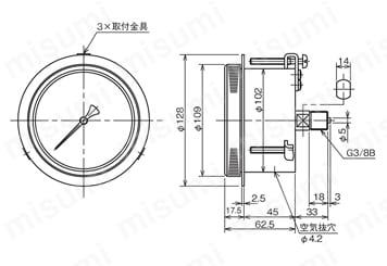 微圧計 GL10,GL15,GL20,GL21,GL25,GL26 φ100:カプセル式GL15-131外形図