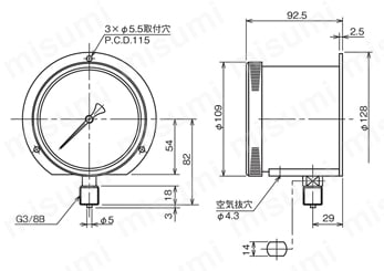 微圧計 GL10,GL15,GL20,GL21,GL25,GL26 φ100:ベローズ式GL20-231/233外形図