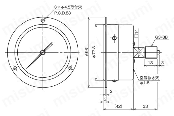 微圧計（75Φ） GL19 | 長野計器 | MISUMI(ミスミ)