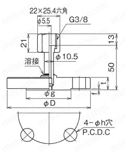 ジョイント FJ47 メスネジG3/8外形図