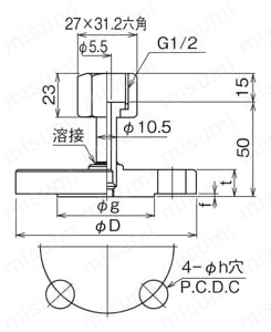 ジョイント FJ47 メスネジG1/2外形図