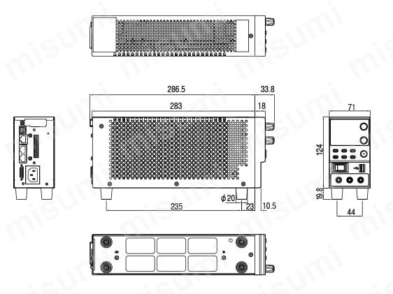 ファンレス・ワイドレンジ直流安定化電源 PFRシリーズ 外形図