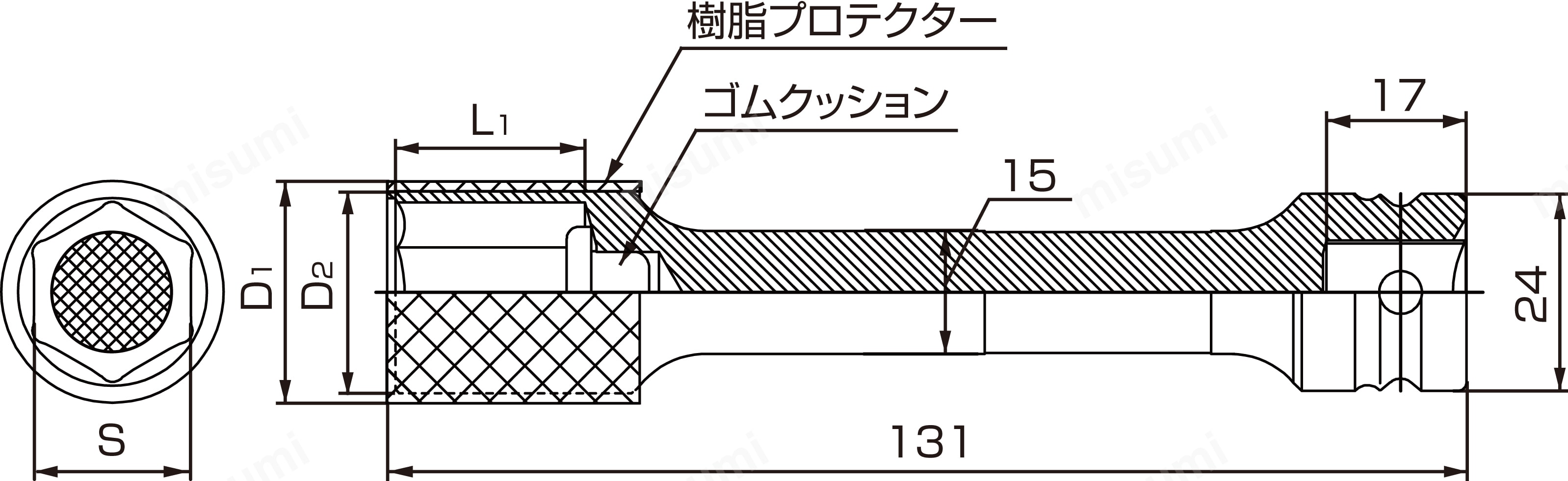 プロテクター付インパクト用薄形ホイルナットソケット TONE MISUMI(ミスミ)