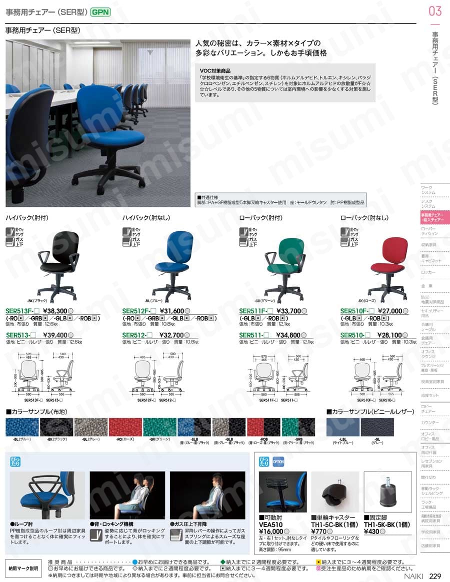 ナイキ 事務用チェアー SER513F-BL 製品特長・仕様