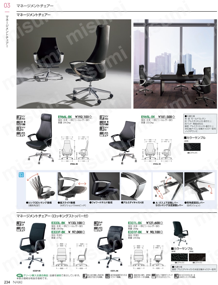 ナイキ マネージメントチェアー E331F-BK  製品特長・仕様