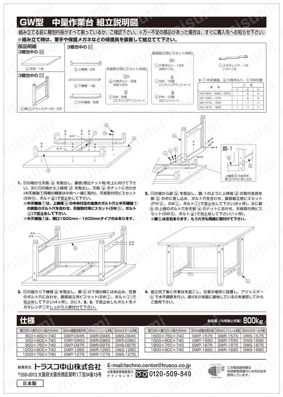 TRUSCO GWR型作業台 1200X750XH740 2段引出付 YG色 | トラスコ中山