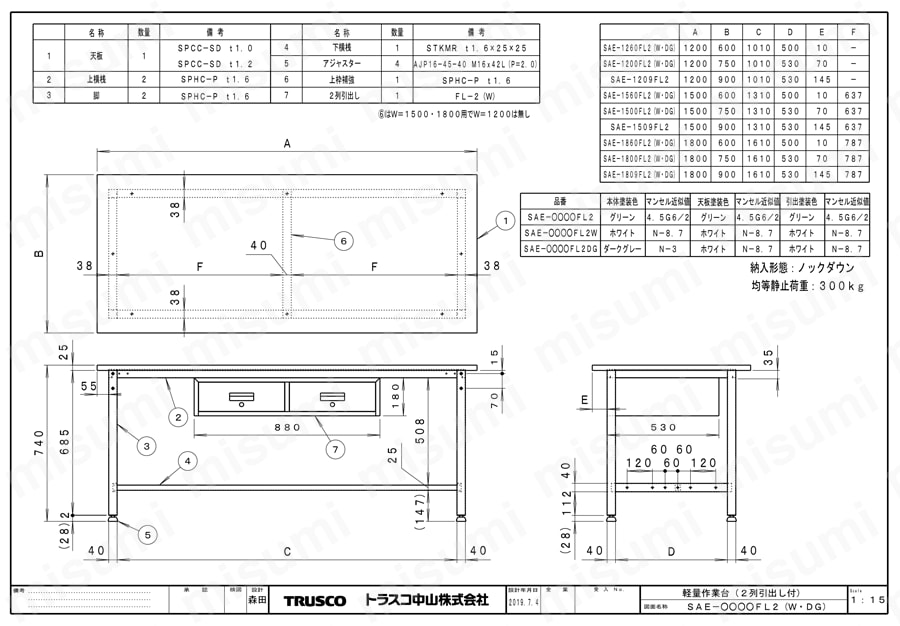 SAE型作業台 2列引出付 | トラスコ中山 | MISUMI(ミスミ)