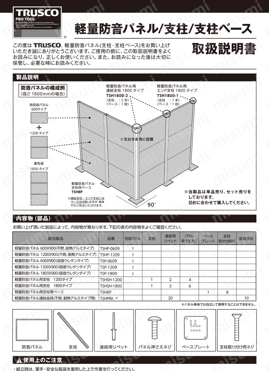 ＴＲＵＳＣＯ　防音パネル（屋内、外用）　不燃・耐熱防音パネル連結金具 取扱説明書-1