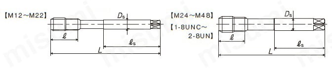 重工業大型部品加工用スパイラルタップ HVSP 外形図