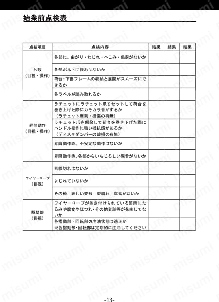 アルミ製昇降機能付運搬車　 カルアリフト （手巻式） 取扱説明書-13