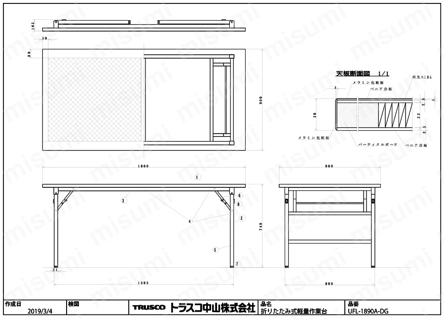 ＵＦＬ型折畳型作業台 UFL-1890ADG図面