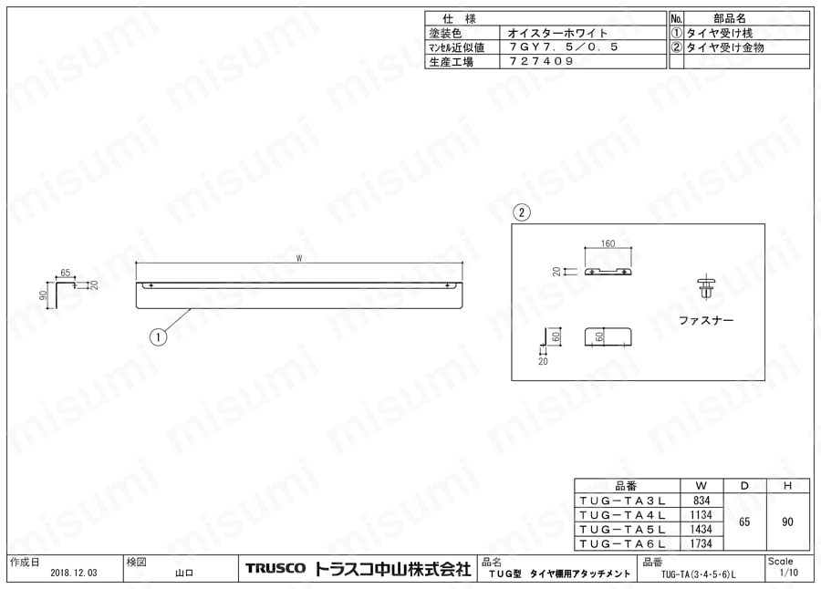 中量ボルトレス棚 ＴＵＧ型 用タイヤ棚用アタッチメント | トラスコ