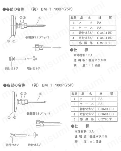 バイメタル式温度計 BM-S-100P | 佐藤計量器製作所 | MISUMI(ミスミ)