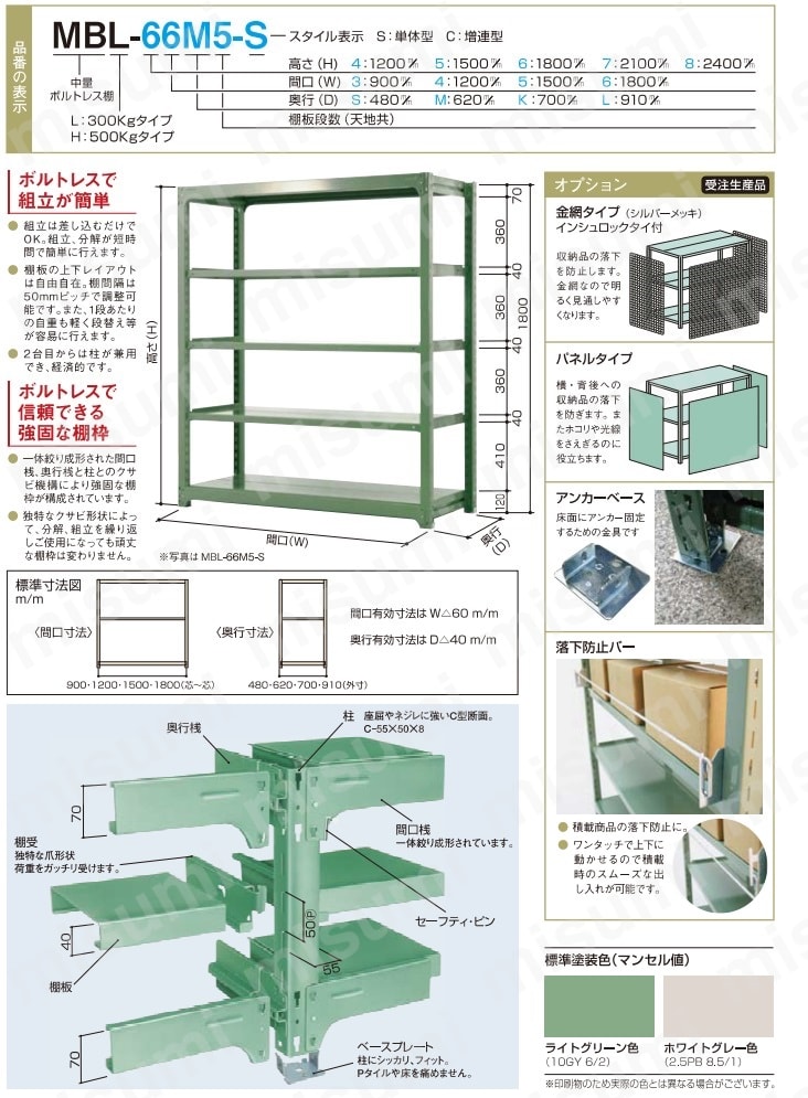 代引不可・配送日時指定不可・個人宅不可】中量棚Ｃ型（５００ｋｇ／段