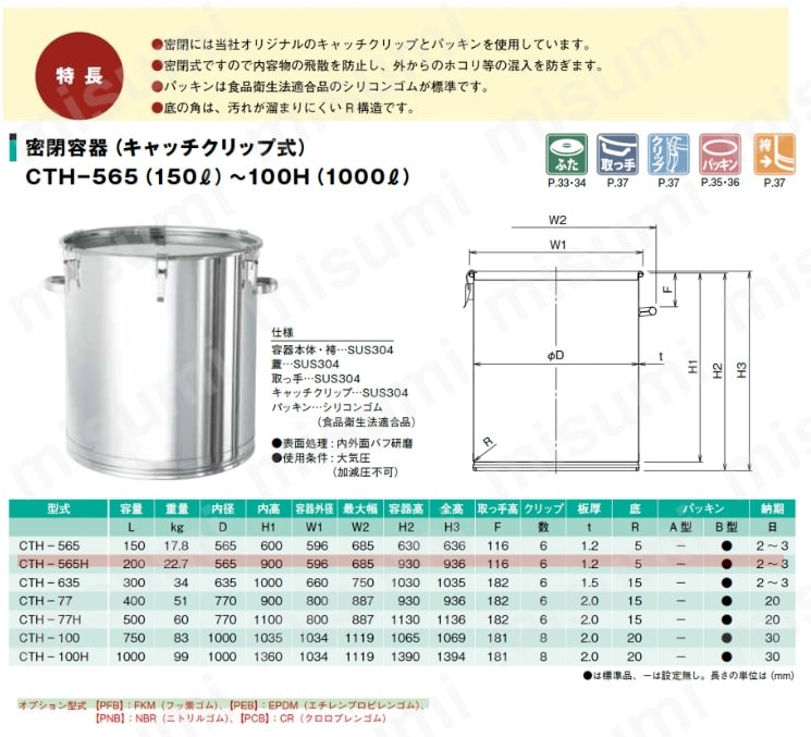◇NITTO 日東金属工業 クリップ式ステンレス密閉容器 SUS304（33cm