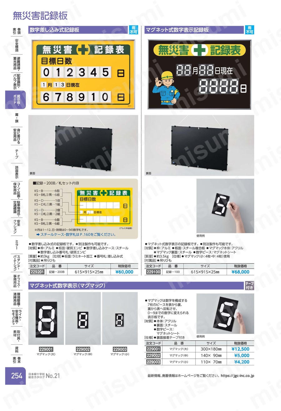 記録-100 マグネット式数字表示記録板 | 日本緑十字社 | MISUMI(ミスミ)