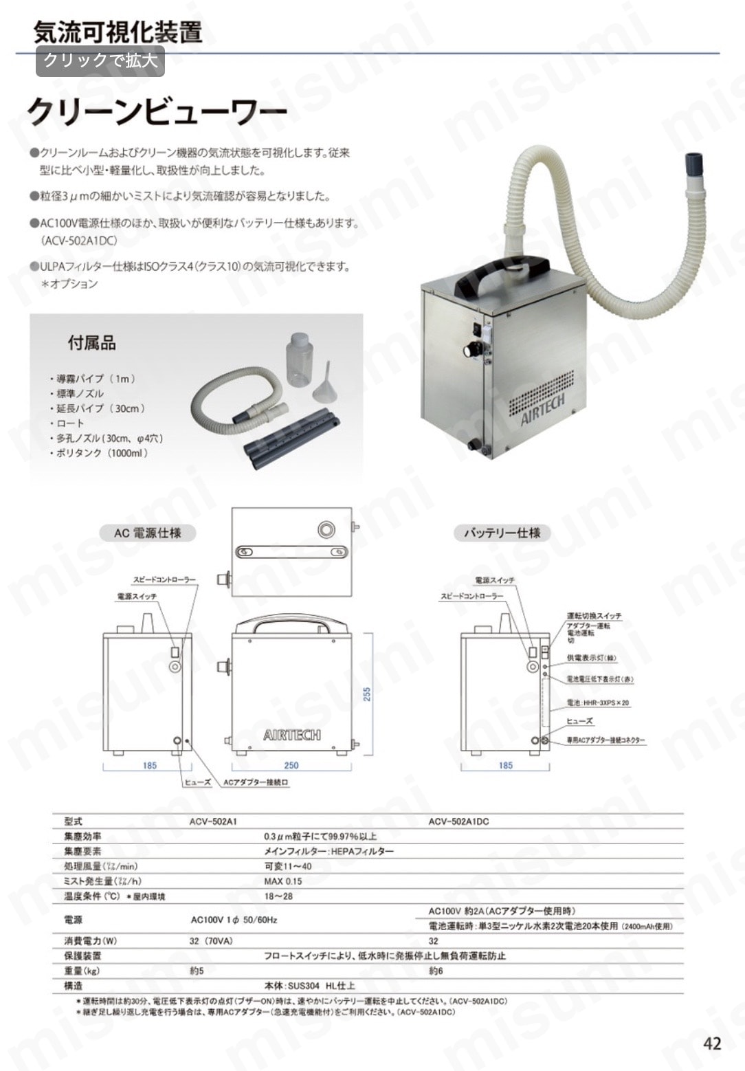 気流可視化装置 250×185×255 日本エアーテック 日本エアーテック MISUMI(ミスミ)