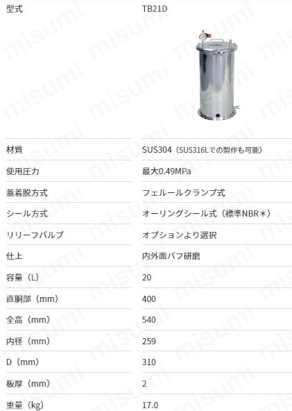 ステンレス加圧容器 TB21D（ユニコントロールズ）