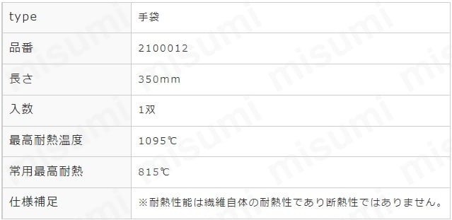 耐熱手袋 2100012(20112-1400ZP) 東京硝子器械 MISUMI(ミスミ)
