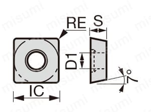 タンガロイ・SCMT-24・四角形・ポジ・穴有・旋削チップ 外形図