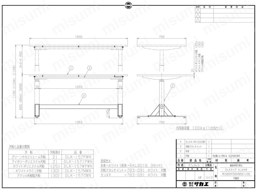 電動昇降作業台（中量タイプ） DLK-157CWN/DLK-157MWN図面