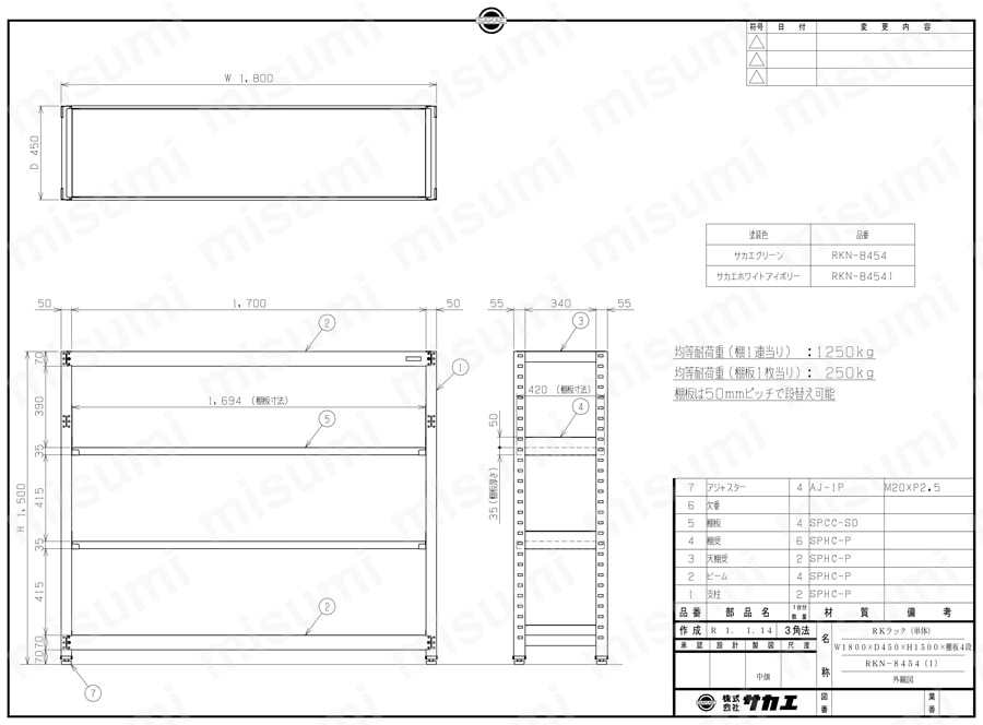RKN-8654I | RKラック（均等耐荷重：250kg/段・4段タイプ